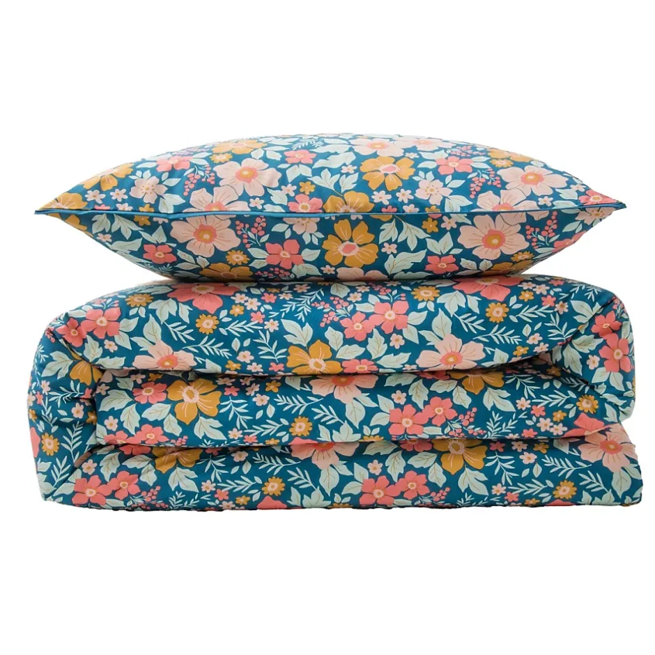 Future Home Parure de lit 2 personnes en coton 57 fils imprimé bleu 260x240cm Sale