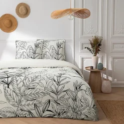 Future Home Parure de lit 2 personnes en satin de coton imprimé végétal 240x220cm Outlet