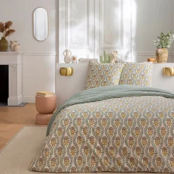 Future Home Parure de lit 2 personnes floral charme rayé 260x240cm