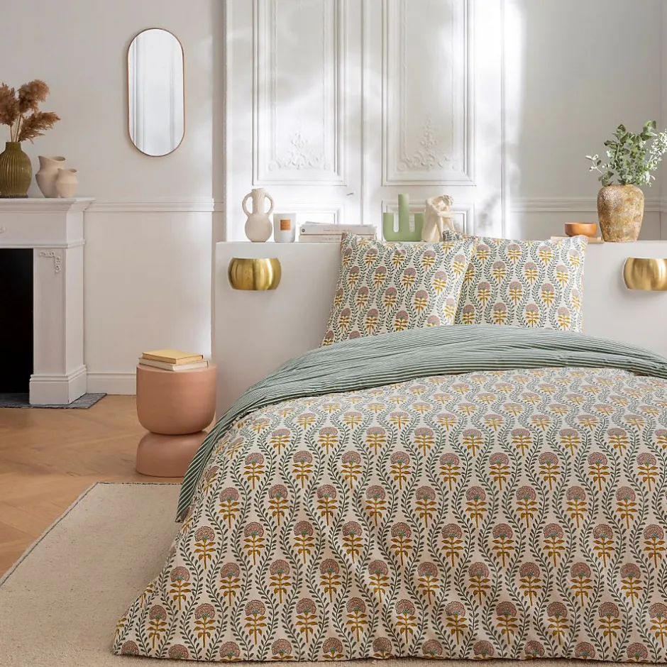 Future Home Parure de lit 2 personnes floral charme rayé 240x220cm