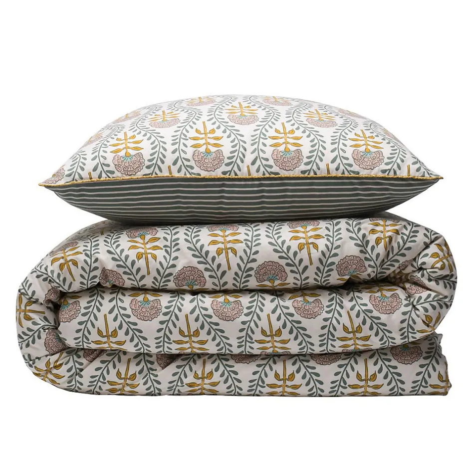 Future Home Parure de lit 2 personnes floral charme rayé 240x220cm