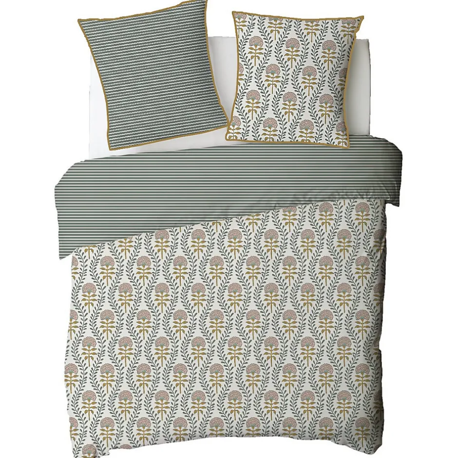 Future Home Parure de lit 2 personnes floral charme rayé 240x220cm