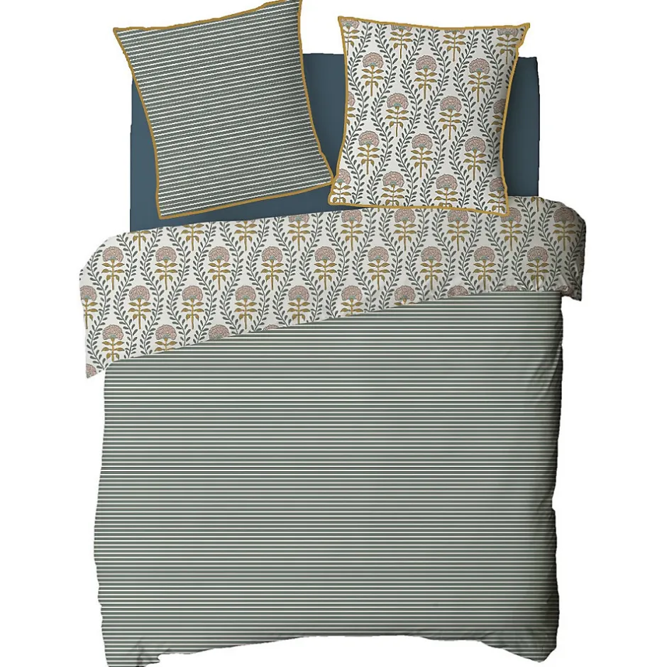 Future Home Parure de lit 2 personnes floral charme rayé 240x220cm