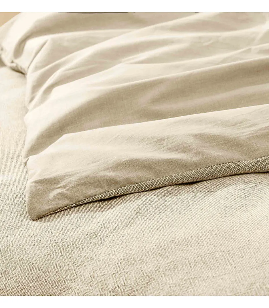 Douceur D'Intérieur Parure de Lit 3 Pièces 100% Coton Fils Teints Meline beige 240 x 220 cm