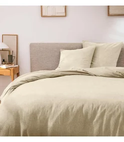 Douceur D'Intérieur Parure de Lit 3 Pièces 100% Coton Fils Teints Meline beige 240 x 220 cm