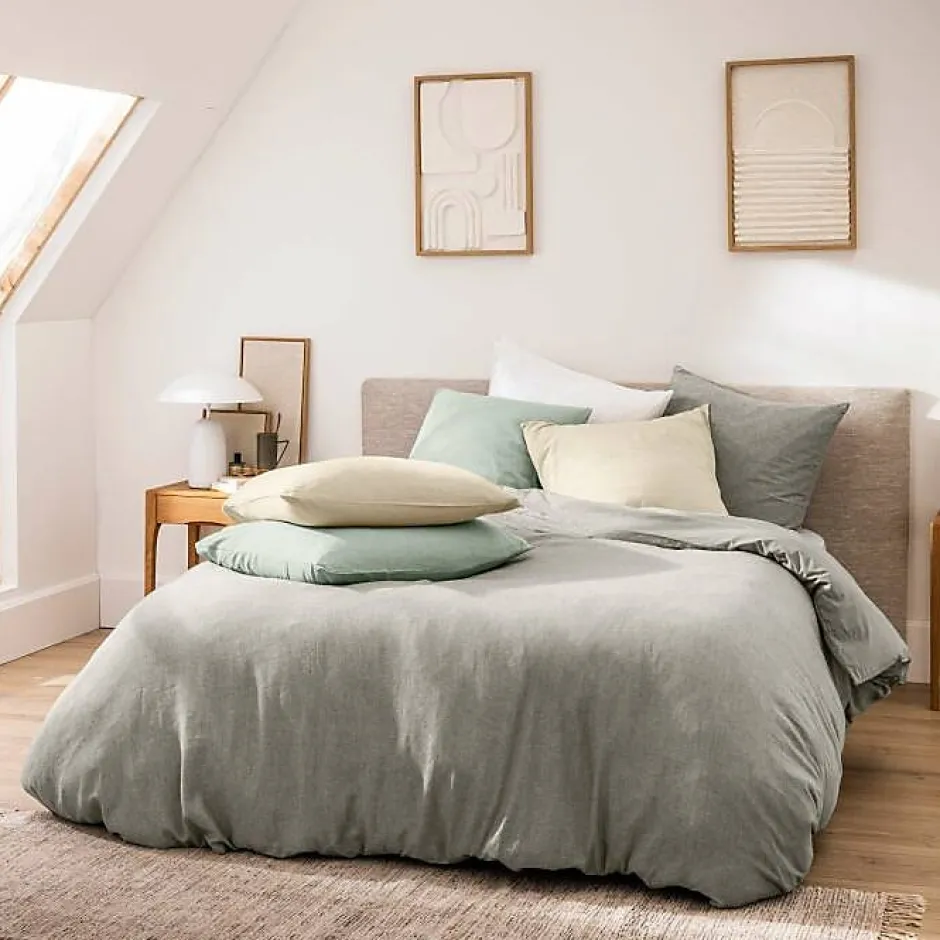 Douceur D'Intérieur Parure de Lit 3 Pièces 100% Coton Fils Teints Meline beige 240 x 220 cm