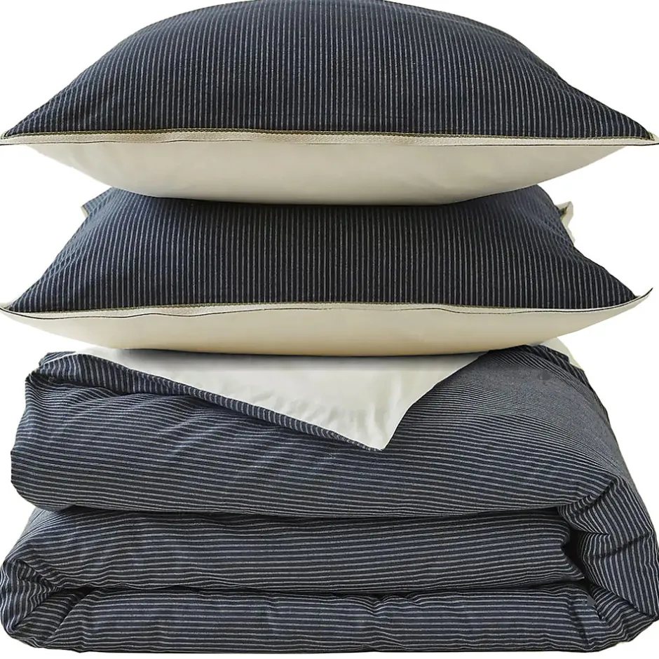 Linnea Parure de lit 3 pièces : housse 260x240 cm et taies 50x70 cm coton BRIXTON à rayures noires