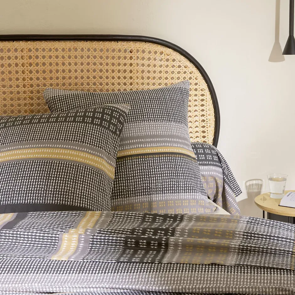 Linnea Parure de lit 2 pièces : housse 140x200 cm taie 65x65 cm 100% flanelle de coton JULES gris/jaune Best