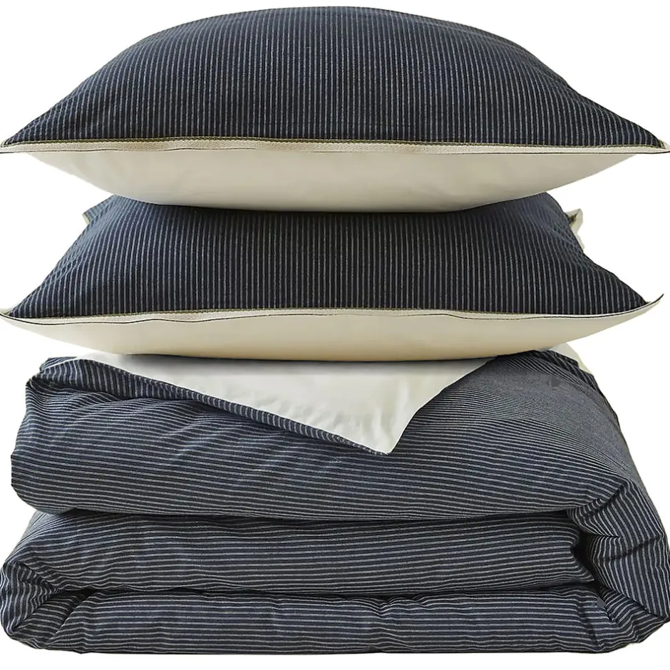 Linnea Parure de lit 3 pièces : housse 200x200 cm et taie 50x70 cm coton BRIXTON à rayures noires