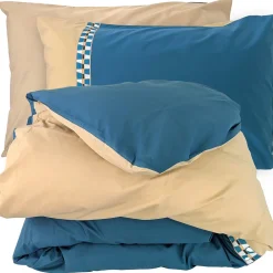 Linnea Parure de lit 3 pièces : housse 300x240 cm et taies 50x70 cm en percale de coton LINOA bleu cobalt