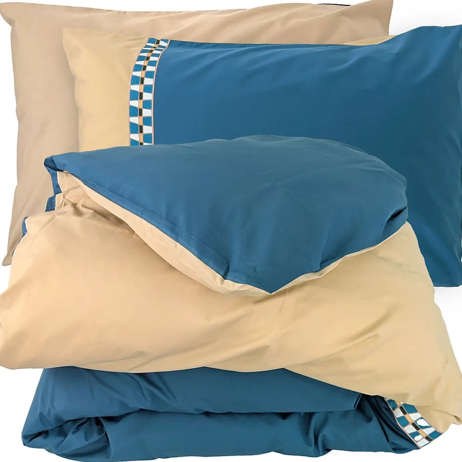 Linnea Parure de lit 3 pièces : housse 300x240 cm et taies 50x70 cm en percale de coton LINOA bleu cobalt