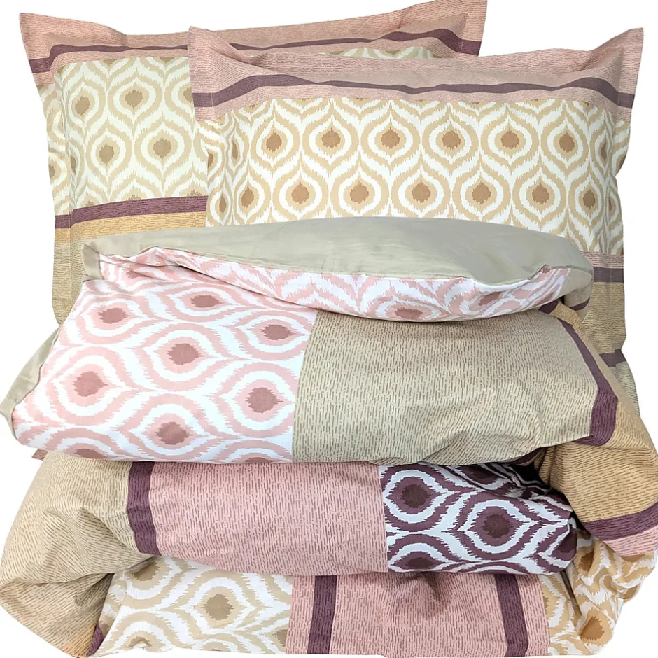 Linnea Parure de lit 2 pièces : housse 140x200 cm et taie 65x65 cm coton INOUK rose/beige