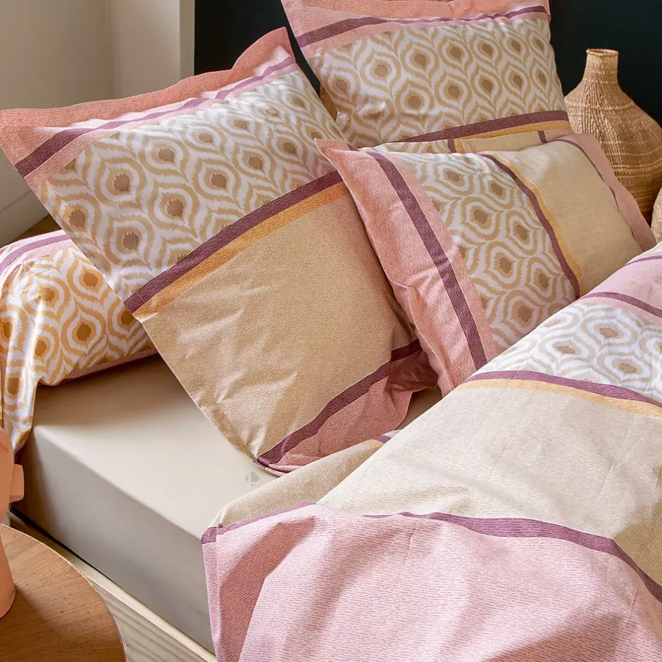 Linnea Parure de lit 3 pièces : housse 260x240 cm et taies 50x70 cm coton INOUK rose/beige Outlet