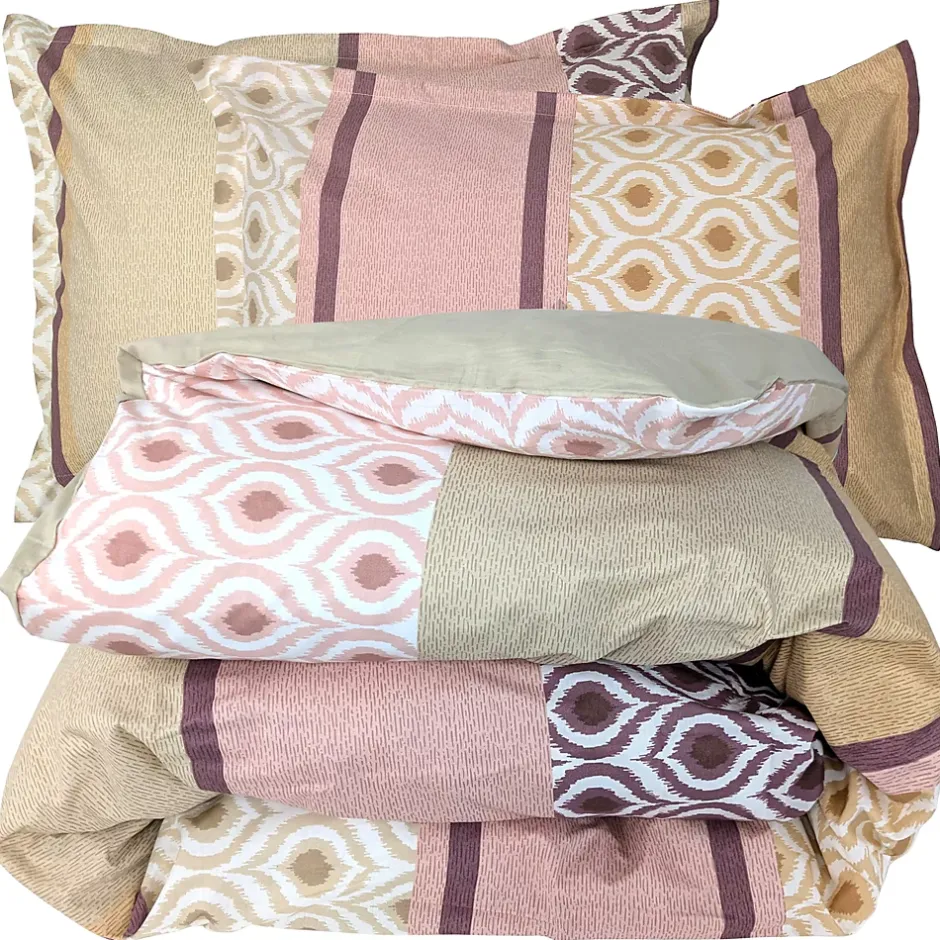 Linnea Parure de lit 3 pièces : housse 260x240 cm et taies 50x70 cm coton INOUK rose/beige Outlet