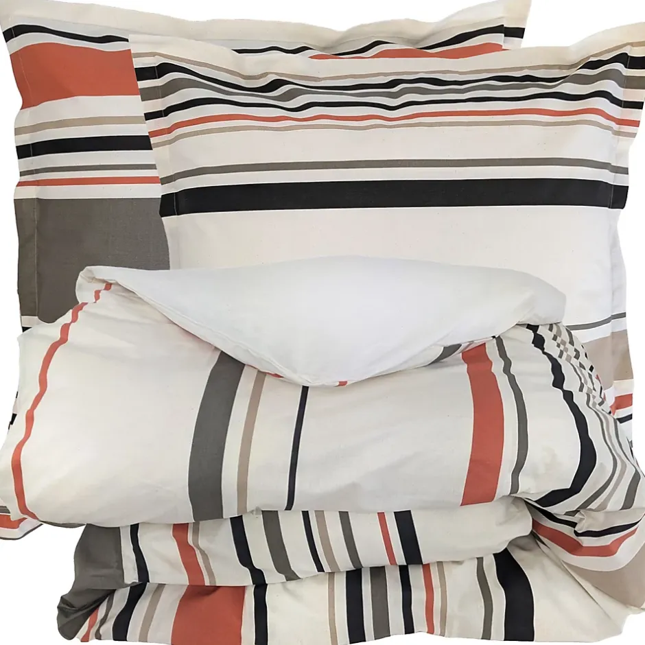 Linnea Parure de lit 3 pièces : housse 240x220 cm et taies 65x65 cm coton HUGO beige/corail