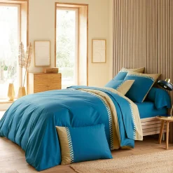 Linnea Parure de lit 3 pièces : housse 260x240 cm et taies 50x70 cm en percale de coton LINOA bleu cobalt