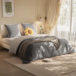 ProximaX Parure de lit 4 pièces en Polyester, 160 x 200 cm, motif à carreaux esthétique en coton, résistante aux Plis , Gris
