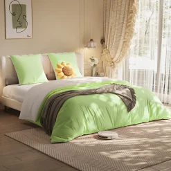 ProximaX Parure de lit 4 pièces en Polyester, 160 x 200 cm, motif à carreaux esthétique en coton, résistante aux Plis, Vert