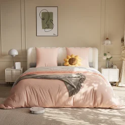 ProximaX Parure de lit 4 pièces en Polyester, 140 x 200 cm, motif à carreaux esthétique en coton, résistante aux Plis, Rose