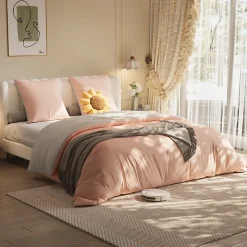 ProximaX Parure de lit 4 pièces en Polyester, 140 x 200 cm, motif à carreaux esthétique en coton, résistante aux Plis, Rose