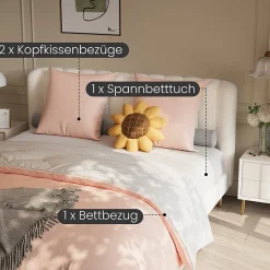 ProximaX Parure de lit 4 pièces en Polyester, 140 x 200 cm, motif à carreaux esthétique en coton, résistante aux Plis, Rose