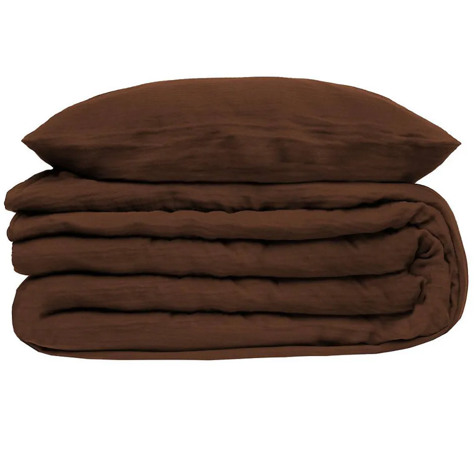 Atmosphera Créateur D'Intérieur Parure de lit 3 pièces Flora gaze de coton marron 260x240cm - Atmosphera