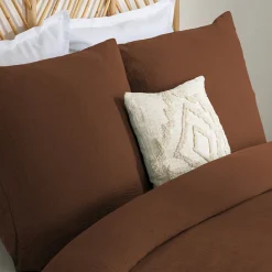 Atmosphera Créateur D'Intérieur Parure de lit 3 pièces Flora gaze de coton marron 260x240cm - Atmosphera