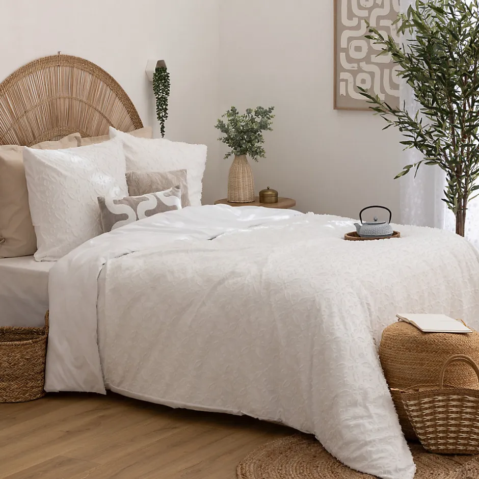 Atmosphera Créateur D'Intérieur Parure de lit 3 pièces Swan jacquard blanc 240x220cm - Atmosphera