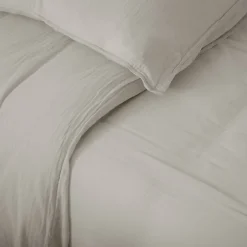 Linnea Parure de lit 3 pièces 240x220 cm et 65x65 cm mousseline de coton MILOS beige ficelle