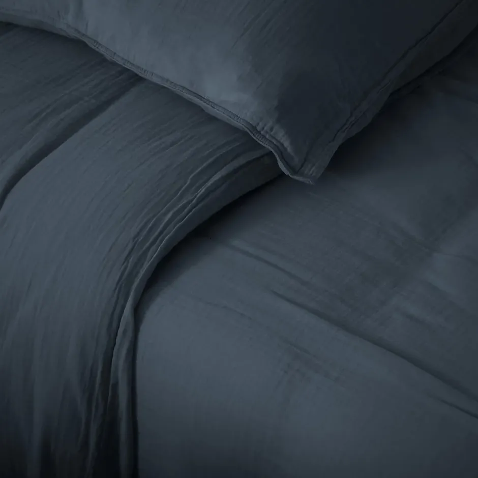 Linnea Parure de lit 3 pièces 260x240 cm et 50x70 cm mousseline de coton MILOS noir granit New