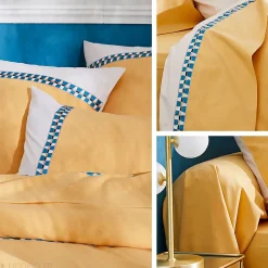 Linnea Parure de lit 3 pièces 200x200 cm percale coton ROMY Ambre Discount