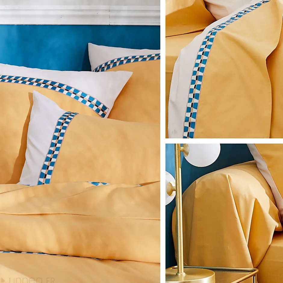 Linnea Parure de lit 2 pièces 140x200 cm 50x70 cm percale ROMY Ambre