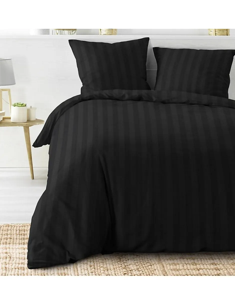 Promolinge Parure de Lit 240 x 220 cm + 2 Taies Microfibre Unie CLÉO Noir