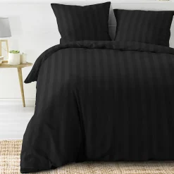 Promolinge Parure de Lit 240 x 220 cm + 2 Taies Microfibre Unie CLÉO Noir