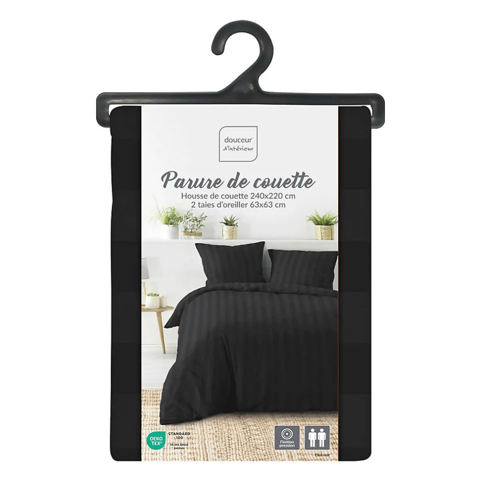 Promolinge Parure de Lit 240 x 220 cm + 2 Taies Microfibre Unie CLÉO Noir