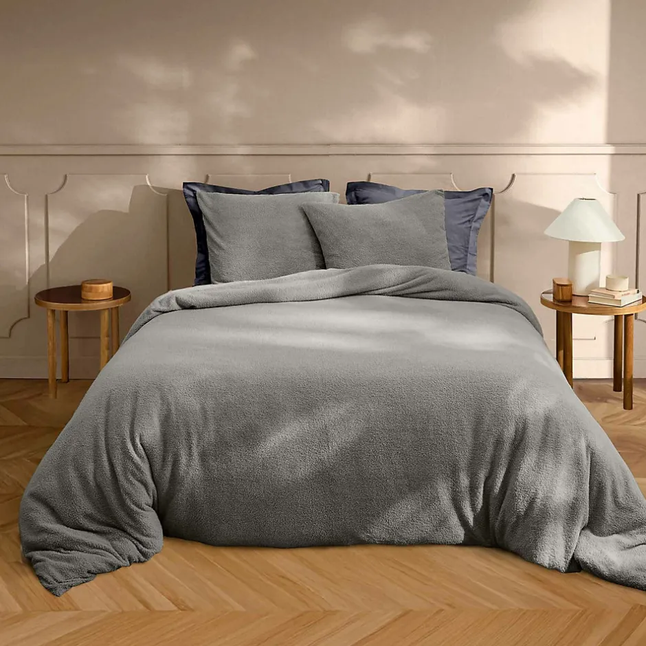 Douceur D'Intérieur Parure de lit 240 x 220 cm + 2 taies Bouclette Unie HELENA Anthracite Online