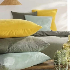 Douceur D'Intérieur Parure de lit 140 x 200 cm double gaze coton uni 57 fils Angelia Kaki Best