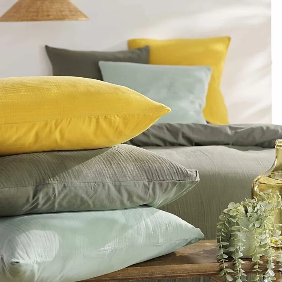 Douceur D'Intérieur Parure de lit 140 x 200 cm double gaze coton uni 57 fils Angelia Kaki Best