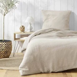 Douceur D'Intérieur Parure de lit 140 x 200 cm double gaze coton uni 57 fils Angelia Sable