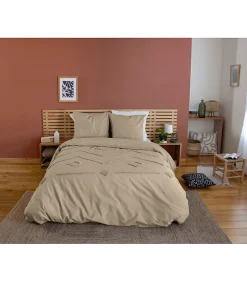 Côté Déco Parure de lit AKOE - 240x220 cm - Coton lavé tufté - 52 fils,cm² - 220x240cm - Taupe
