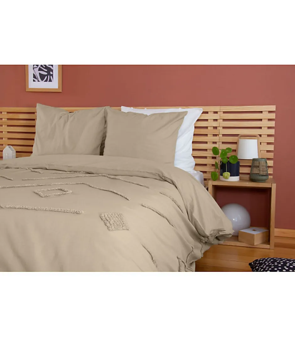 Côté Déco Parure de lit AKOE - 240x220 cm - Coton lavé tufté - 52 fils,cm² - 220x240cm - Taupe