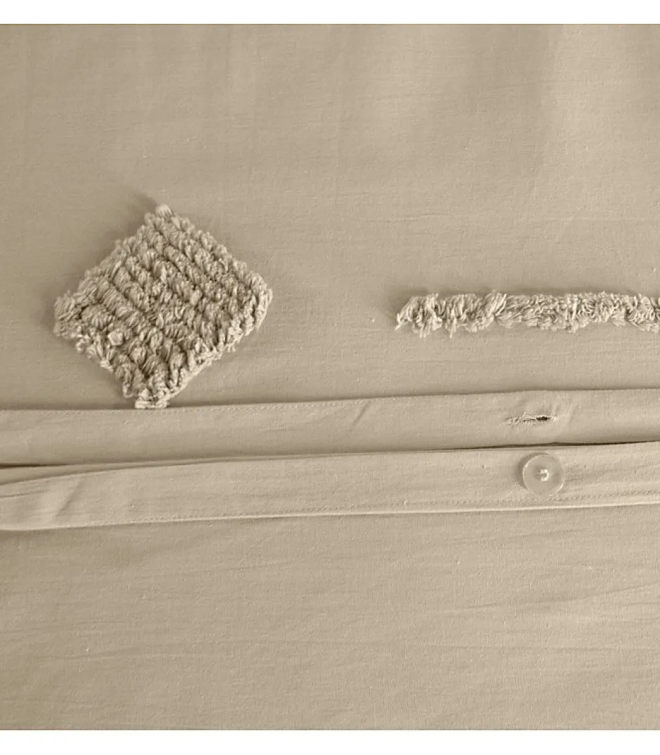 Côté Déco Parure de lit AKOE - 240x220 cm - Coton lavé tufté - 52 fils,cm² - 220x240cm - Taupe