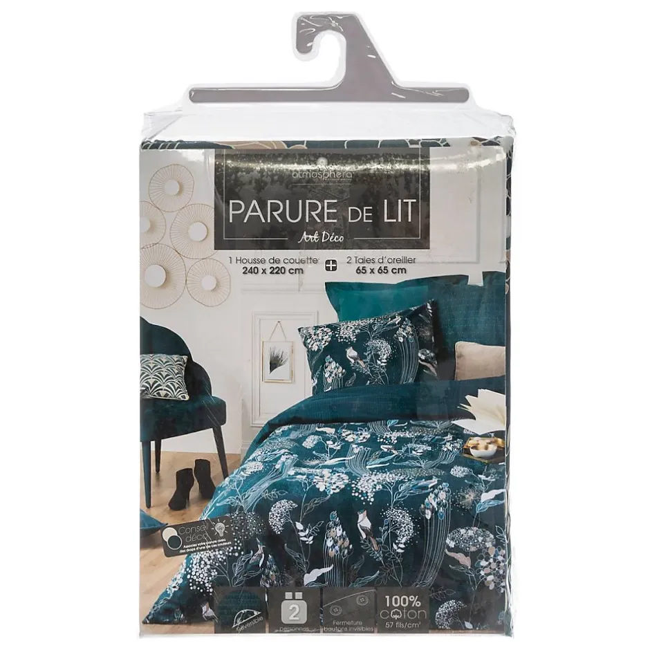 Atmosphera Créateur D'Intérieur Parure de lit Art Déco Paon en coton 240x220 cm - Atmosphera Outlet