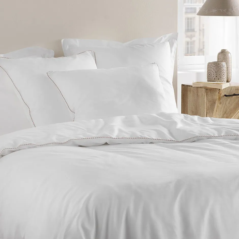 Douceur D'Intérieur Parure de lit blanche galon pompons beiges (240x220 cm - Blanc) Discount
