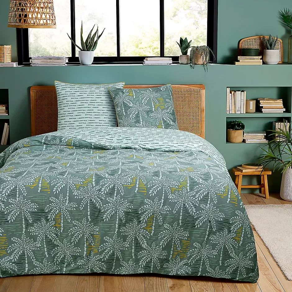 Future Home Parure de lit double palmiers en microfibre lavée 200x200cm Hot