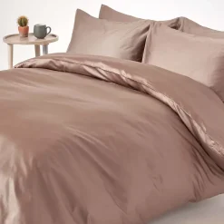 Homescapes Parure de lit en coton égyptien bio 400 fils marron, 200x200cm - New