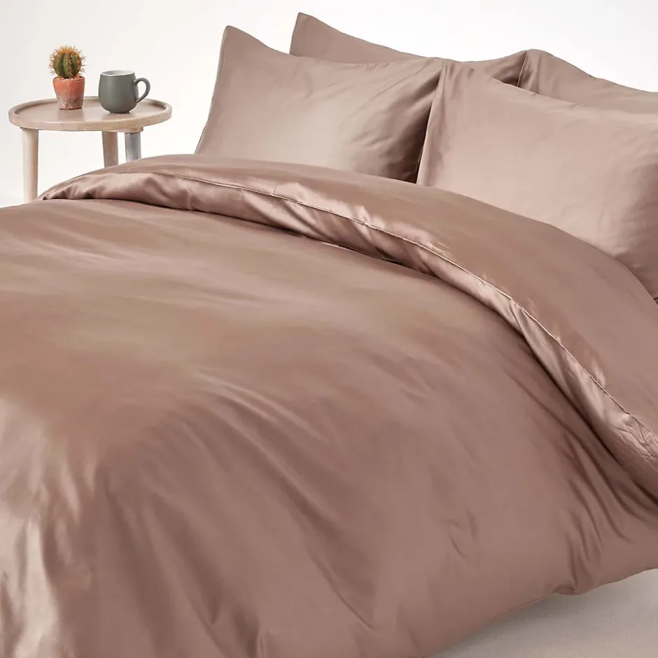 Homescapes Parure de lit en coton égyptien bio 400 fils marron, 200x200cm - New