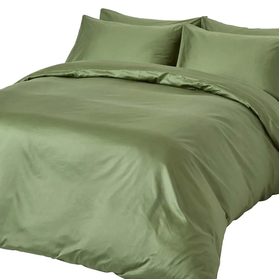 Homescapes Parure de lit en coton égyptien bio 400 fils vert mousse, 230x220cm -