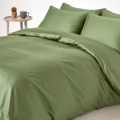Homescapes Parure de lit en coton égyptien bio 400 fils vert mousse, 230x220cm -