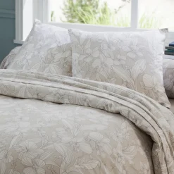 Tradilinge Parure de lit en flanelle esprit fleuri (200x200 cm - Naturel)